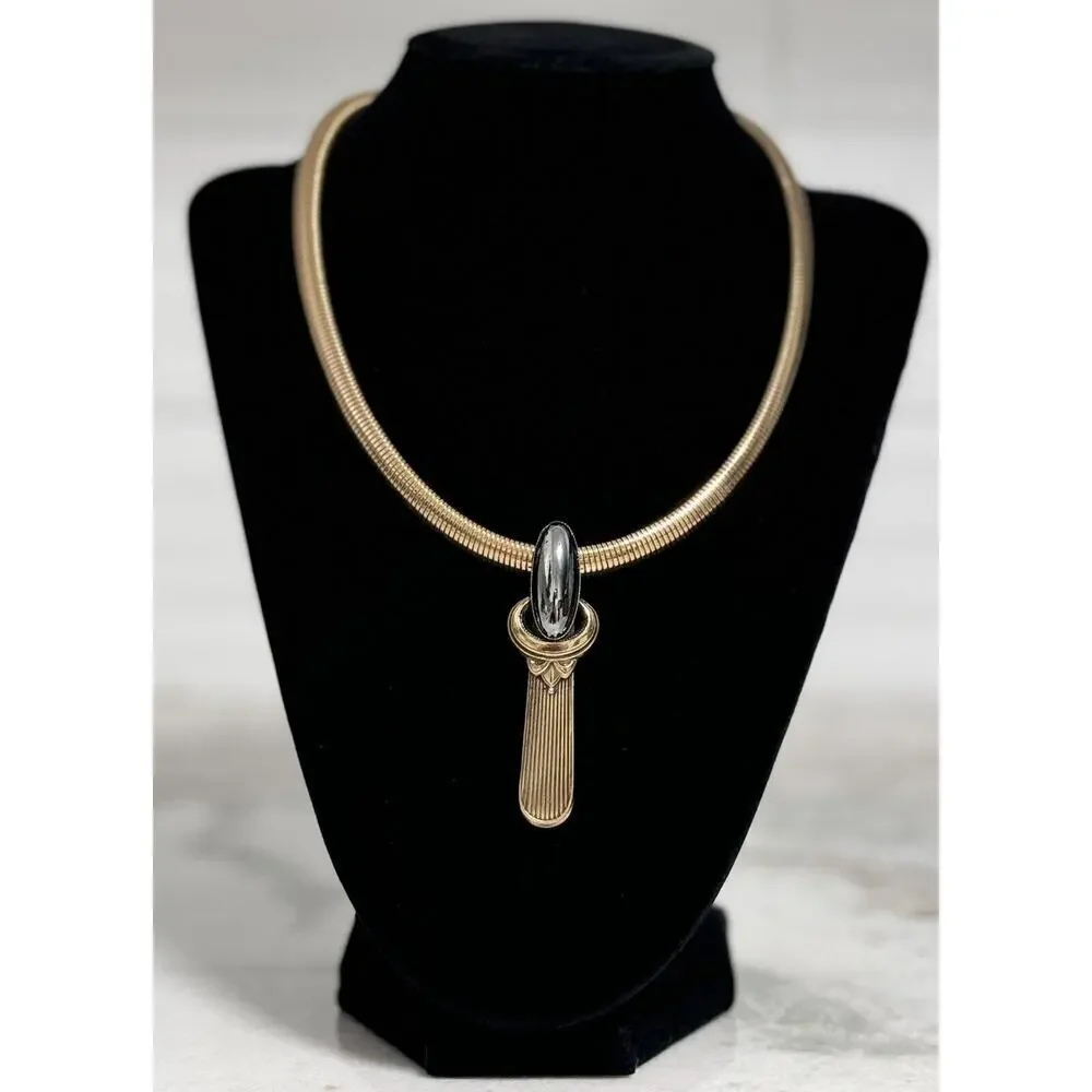 Vintage Ermani Bulatti Gold Tone Chunky Choker Collar Pendant Necklace